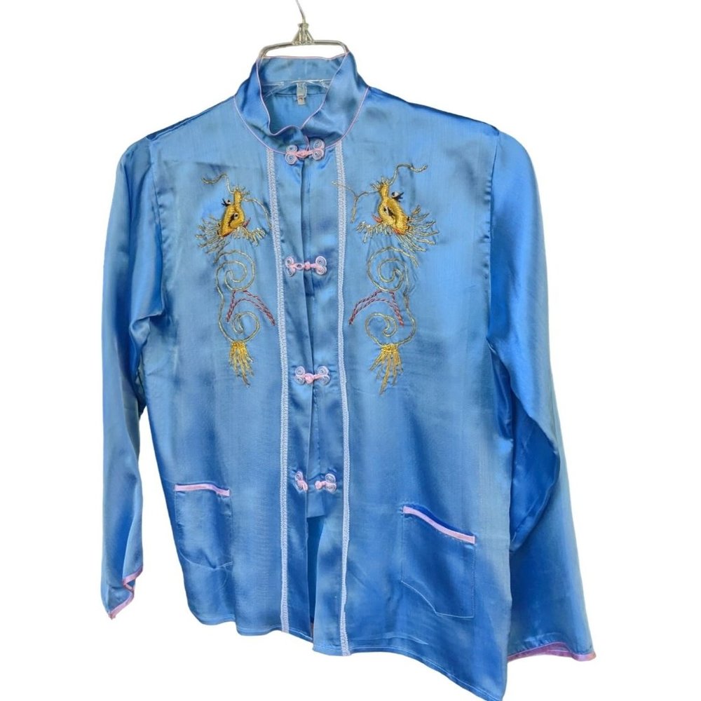 Vintage Chinese Loungewear 3 Pieces Robe Top Pants Dragon Embroidered